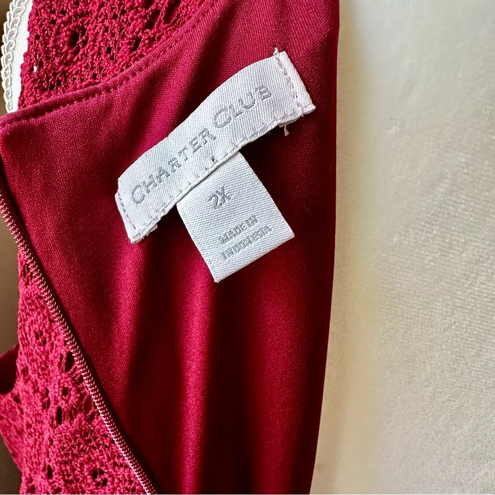 Charter Club Burgundy Lace Midi Dress Crochet Lace Flowers Boho Chic Witchy Vibe